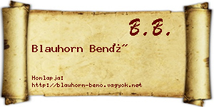 Blauhorn Benő névjegykártya